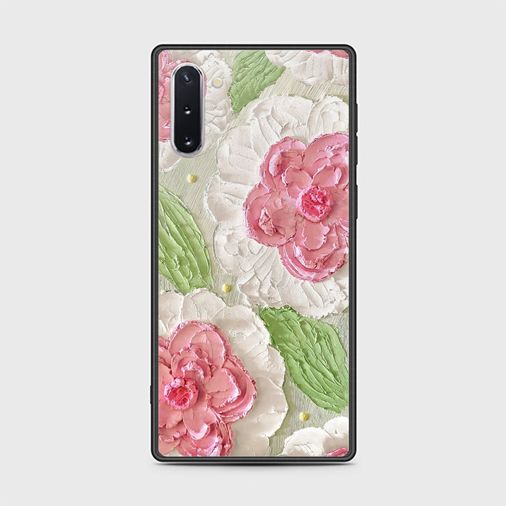 Samsung Galaxy Note 10  Cover - Floral Series - Design 13 - Offwhite & Green - HQ Ultra Shine Premium Infinity Glass Soft Silicon Borders Case