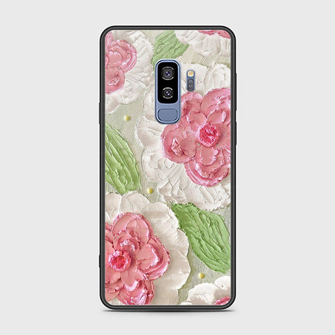 Samsung Galaxy S9 Plus Cover - Floral Series - Design 13 - Offwhite & Green - HQ Ultra Shine Premium Infinity Glass Soft Silicon Borders Case