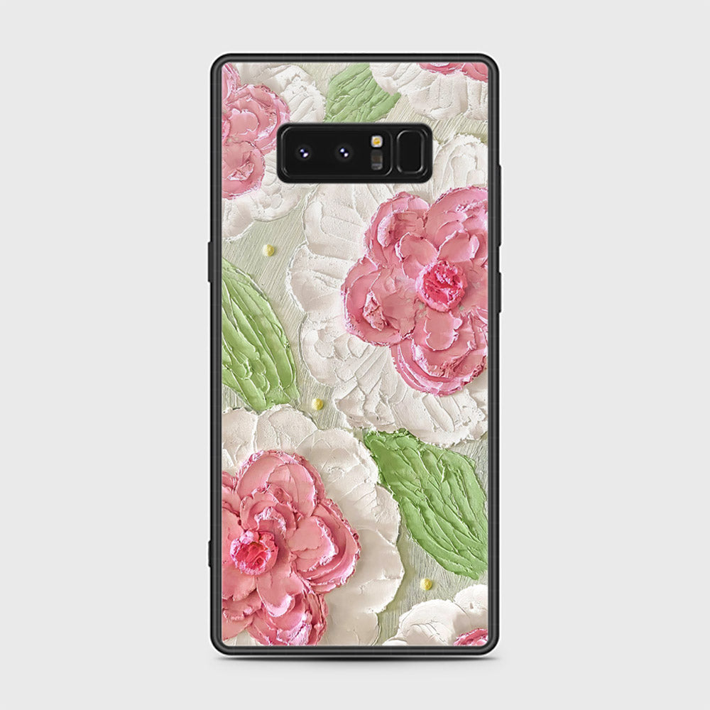 Samsung Galaxy Note 8 Cover - Floral Series - Design 13 - Offwhite & Green - HQ Ultra Shine Premium Infinity Glass Soft Silicon Borders Case