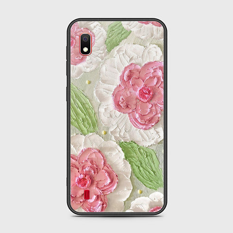 Samsung Galaxy A10 Cover - Floral Series - Design 13 - Offwhite & Green - HQ Ultra Shine Premium Infinity Glass Soft Silicon Borders Case