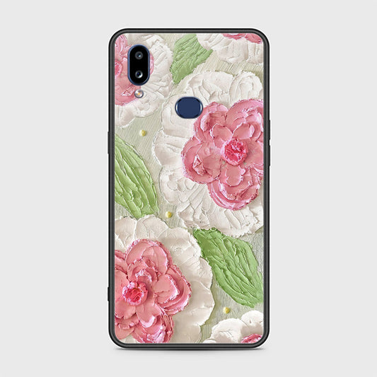 Samsung Galaxy A10s Cover - Floral Series - Design 13 - Offwhite & Green - HQ Ultra Shine Premium Infinity Glass Soft Silicon Borders Case