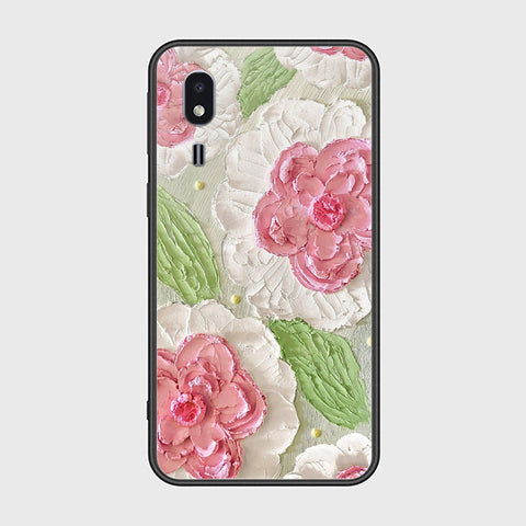 Samsung Galaxy A2 Core Cover - Floral Series - Design 13 - Offwhite & Green - HQ Ultra Shine Premium Infinity Glass Soft Silicon Borders Case