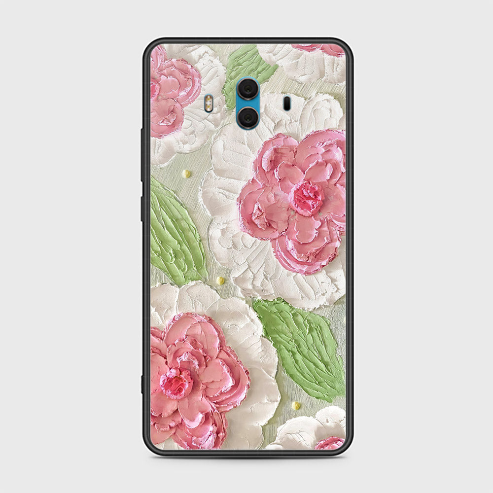 Huawei Mate 10 Cover - Floral Series - Design 13 - Offwhite & Green - HQ Ultra Shine Premium Infinity Glass Soft Silicon Borders Case