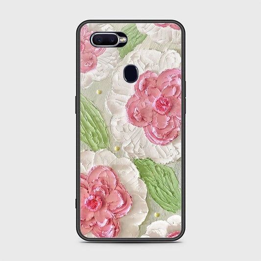 Oppo F9 Cover - Floral Series - Design 13 - Offwhite & Green - HQ Ultra Shine Premium Infinity Glass Soft Silicon Borders Case