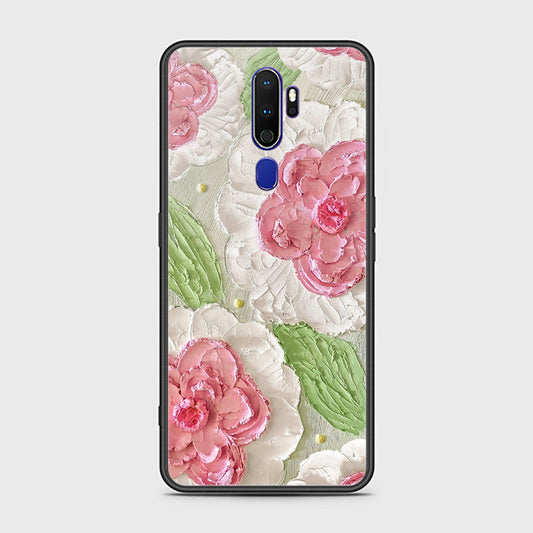 Oppo A5 2020 Cover - Floral Series - Design 13 - Offwhite & Green - HQ Ultra Shine Premium Infinity Glass Soft Silicon Borders Case