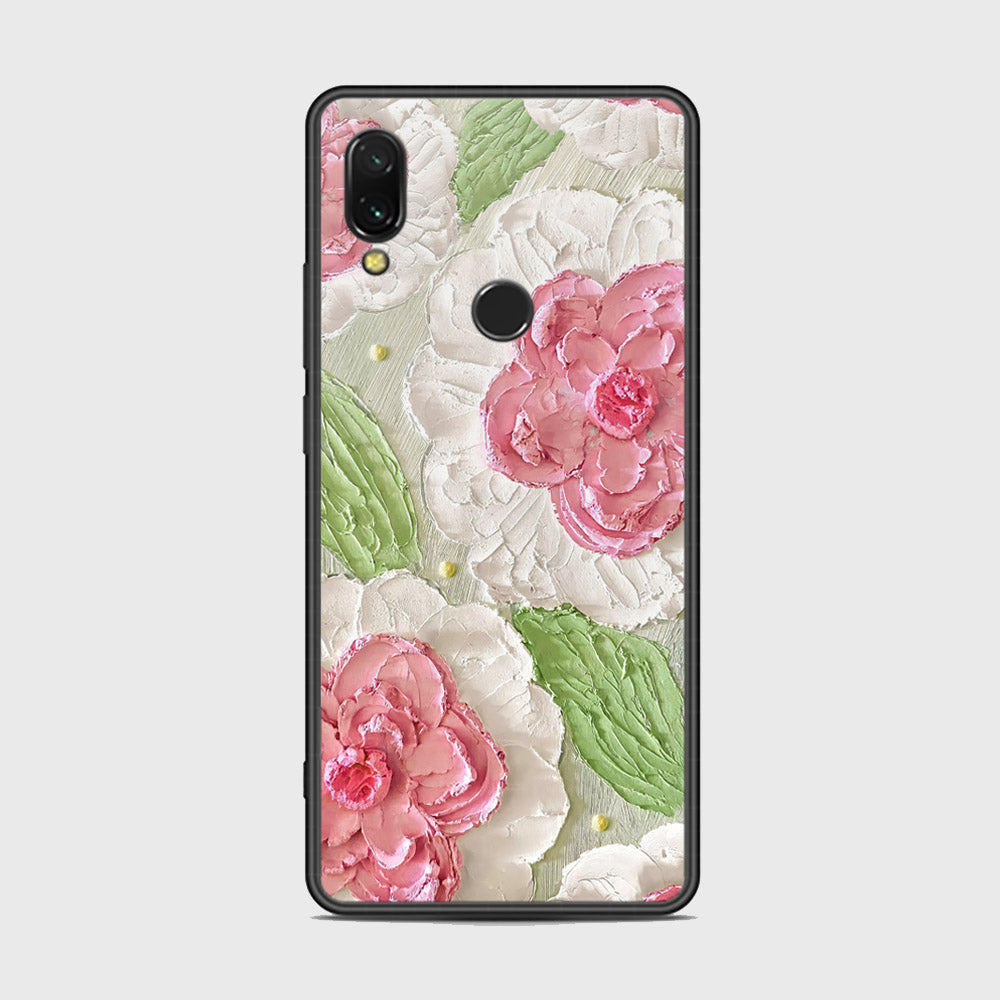 Xiaomi Redmi 7 Cover - Floral Series - Design 13 - Offwhite & Green - HQ Ultra Shine Premium Infinity Glass Soft Silicon Borders Case