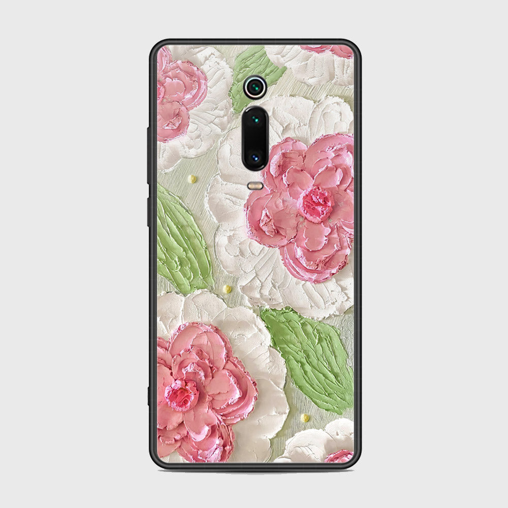 Xiaomi Mi 9T Pro Cover - Floral Series - Design 13 - Offwhite & Green - HQ Ultra Shine Premium Infinity Glass Soft Silicon Borders Case