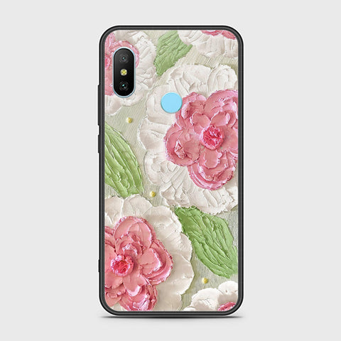 Xiaomi Mi A2 Lite Cover - Floral Series - Design 13 - Offwhite & Green - HQ Ultra Shine Premium Infinity Glass Soft Silicon Borders Case