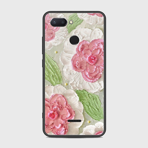 Xiaomi Redmi 6 Cover - Floral Series - Design 13 - Offwhite & Green - HQ Ultra Shine Premium Infinity Glass Soft Silicon Borders Case