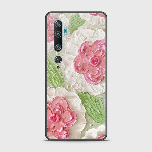 Xiaomi Mi CC9 Pro Cover - Floral Series - Design 13 - Offwhite & Green - HQ Ultra Shine Premium Infinity Glass Soft Silicon Borders Case