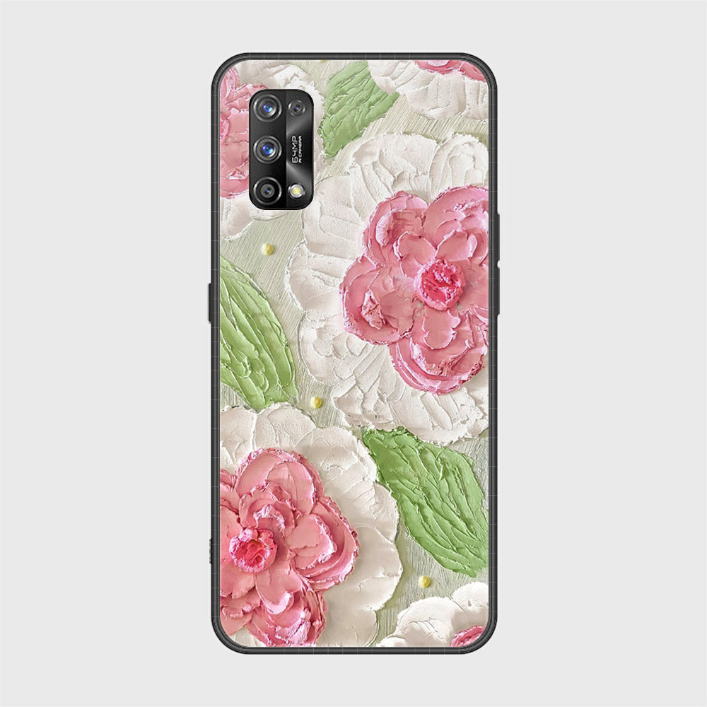 Realme 7 Pro Cover - Floral Series - Design 13 - Offwhite & Green - HQ Ultra Shine Premium Infinity Glass Soft Silicon Borders Case