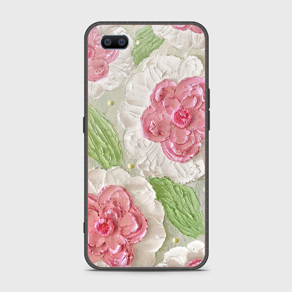 Realme C1 Cover - Floral Series - Design 13 - Offwhite & Green - HQ Ultra Shine Premium Infinity Glass Soft Silicon Borders Case