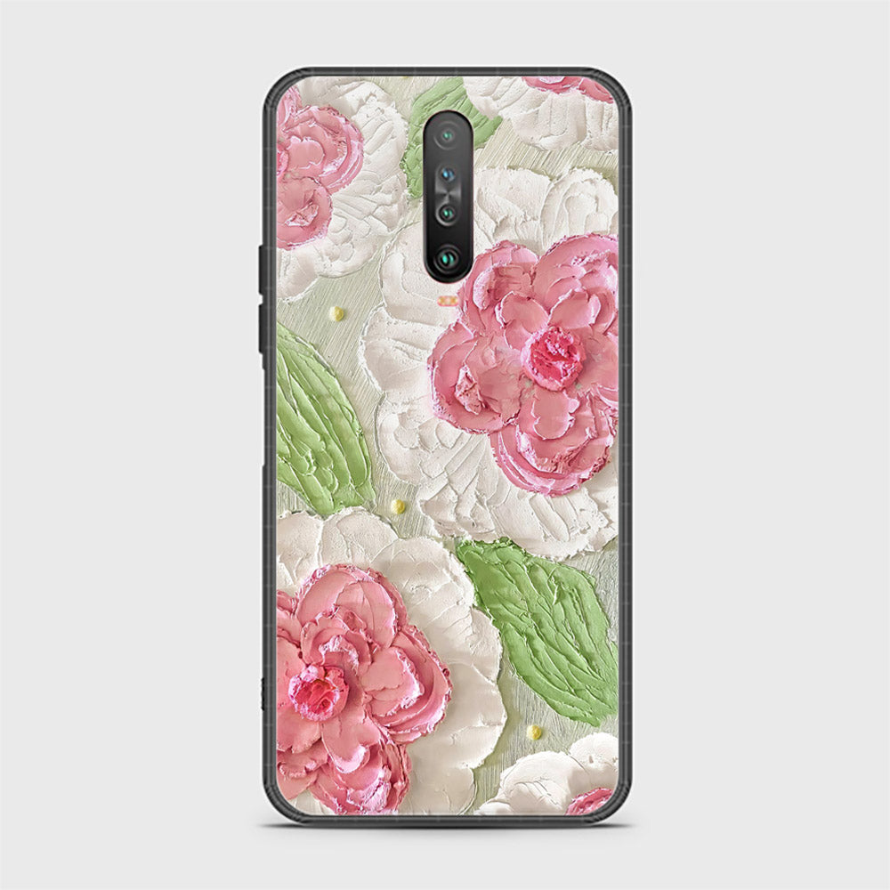 Xiaomi Redmi K30 Cover - Floral Series - Design 13 - Offwhite & Green - HQ Ultra Shine Premium Infinity Glass Soft Silicon Borders Case