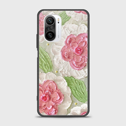 Xiaomi Redmi K40 Pro Cover - Floral Series - Design 13 - Offwhite & Green - HQ Ultra Shine Premium Infinity Glass Soft Silicon Borders Case