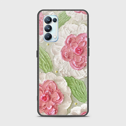 Oppo Reno 5 Pro 5G Cover - Floral Series - Design 13 - Offwhite & Green - HQ Ultra Shine Premium Infinity Glass Soft Silicon Borders Case