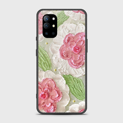 OnePlus 9R Cover - Floral Series - Design 13 - Offwhite & Green - HQ Ultra Shine Premium Infinity Glass Soft Silicon Borders Case