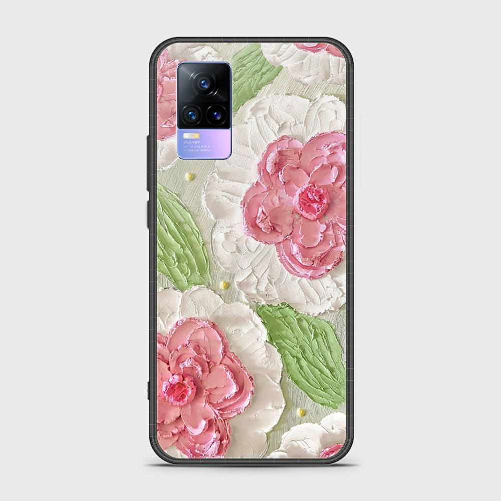 Vivo Y73 Cover - Floral Series - Design 13 - Offwhite & Green - HQ Ultra Shine Premium Infinity Glass Soft Silicon Borders Case