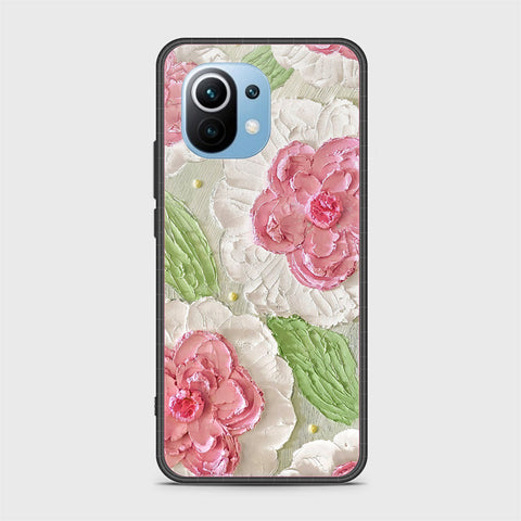 Xiaomi Mi 11 Cover - Floral Series - Design 13 - Offwhite & Green - HQ Ultra Shine Premium Infinity Glass Soft Silicon Borders Case