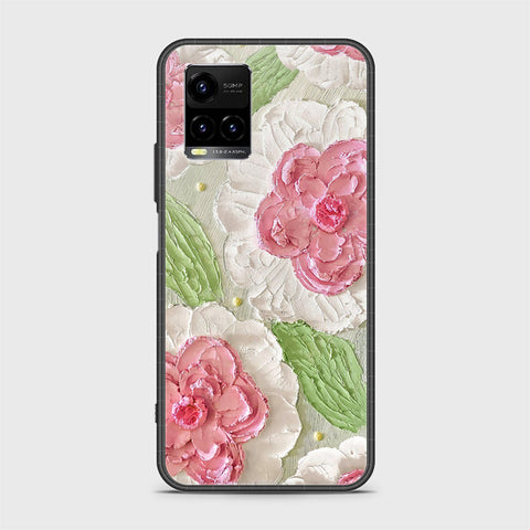 Vivo Y21e Cover - Floral Series - Design 13 - Offwhite & Green - HQ Ultra Shine Premium Infinity Glass Soft Silicon Borders Case