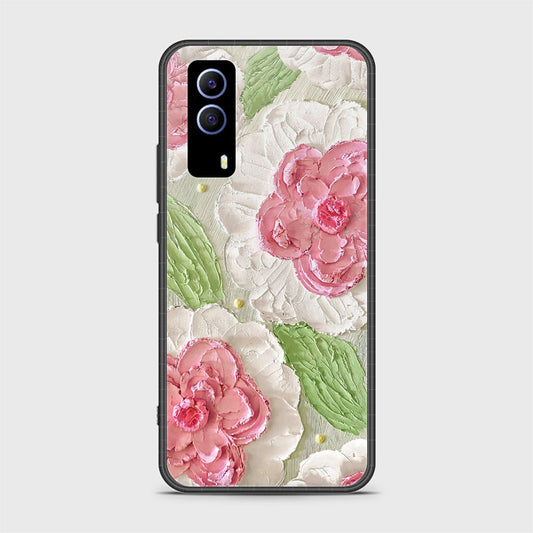 Vivo Y33 Cover - Floral Series - Design 13 - Offwhite & Green - HQ Ultra Shine Premium Infinity Glass Soft Silicon Borders Case