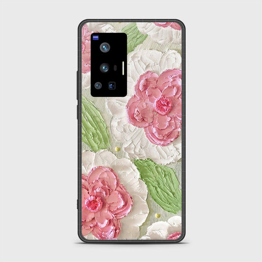 Vivo X70 Pro Cover - Floral Series - Design 13 - Offwhite & Green - HQ Ultra Shine Premium Infinity Glass Soft Silicon Borders Case