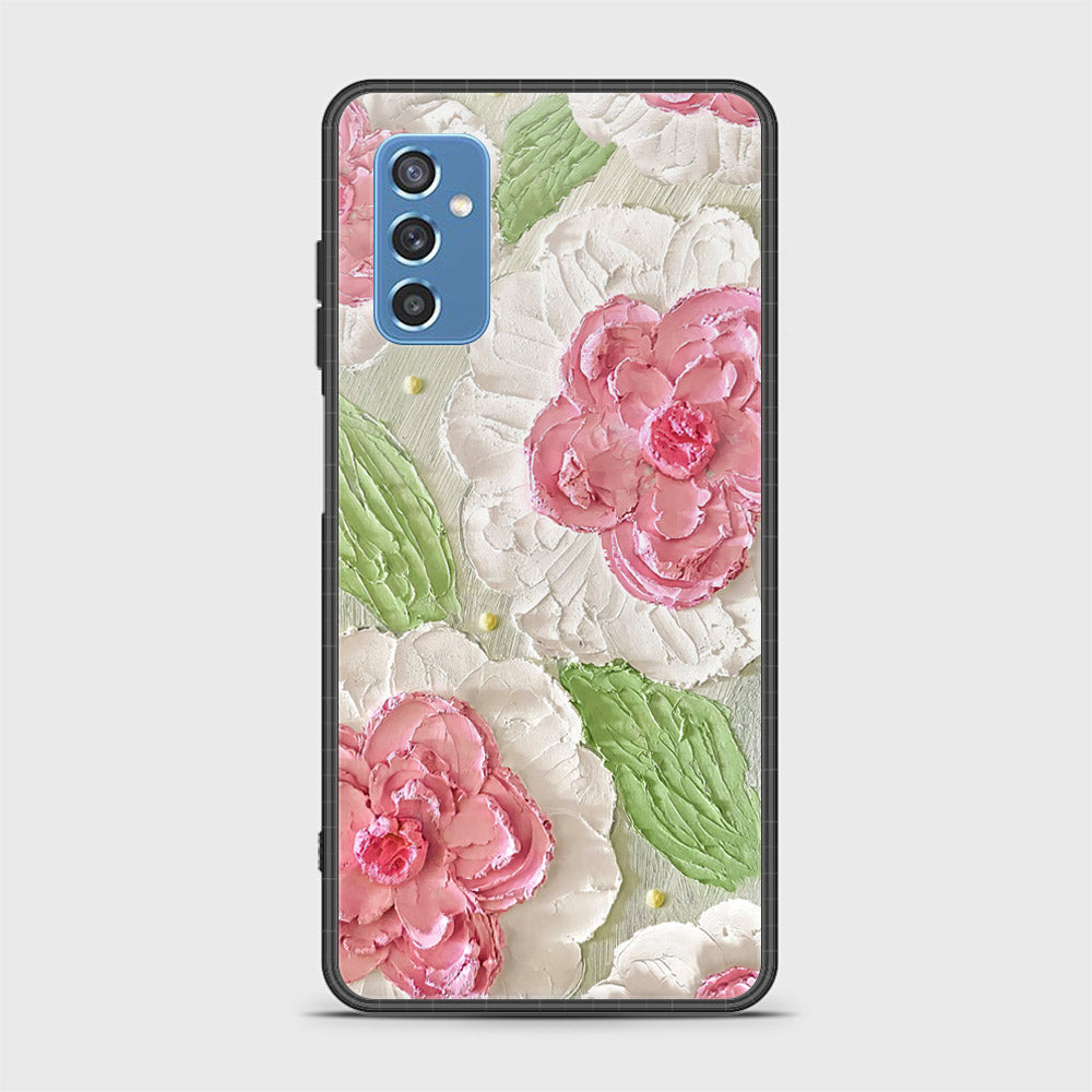 Samsung Galaxy M52 5G Cover - Floral Series - Design 13 - Offwhite & Green - HQ Ultra Shine Premium Infinity Glass Soft Silicon Borders Case