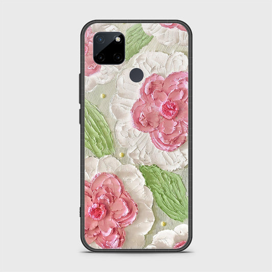 Realme C21Y Cover - Floral Series - Design 13 - Offwhite & Green - HQ Ultra Shine Premium Infinity Glass Soft Silicon Borders Case