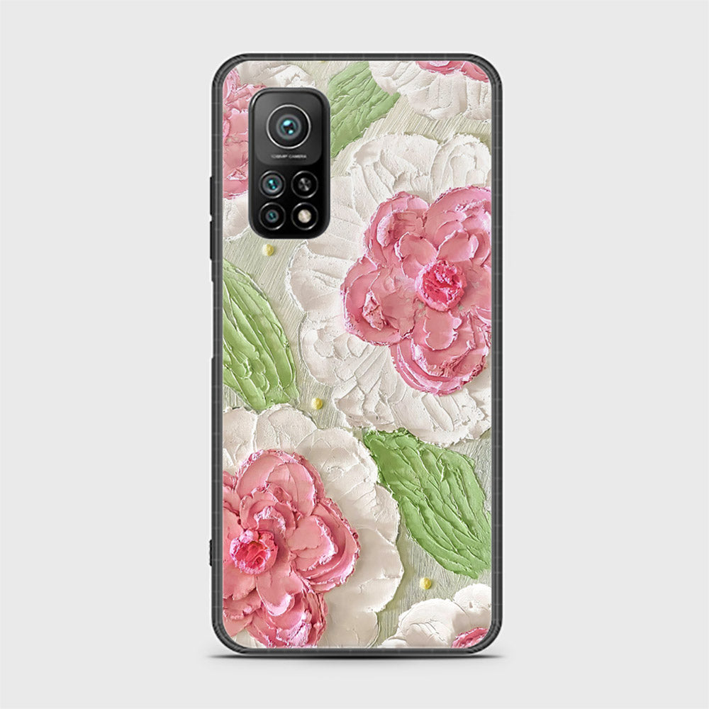 Xiaomi Mi 10T Pro Cover - Floral Series - Design 13 - Offwhite & Green - HQ Ultra Shine Premium Infinity Glass Soft Silicon Borders Case