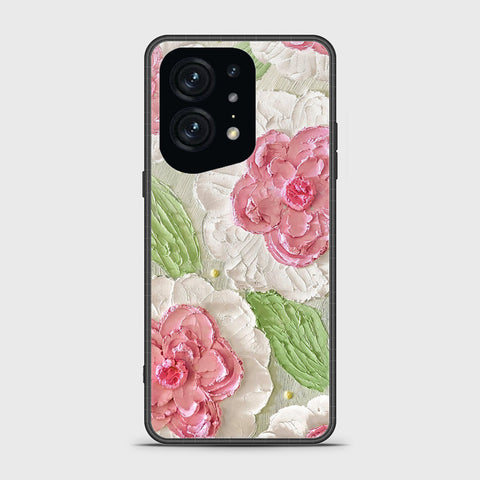 Oppo Find X5 Pro Cover - Floral Series - Design 13 - Offwhite & Green - HQ Ultra Shine Premium Infinity Glass Soft Silicon Borders Case