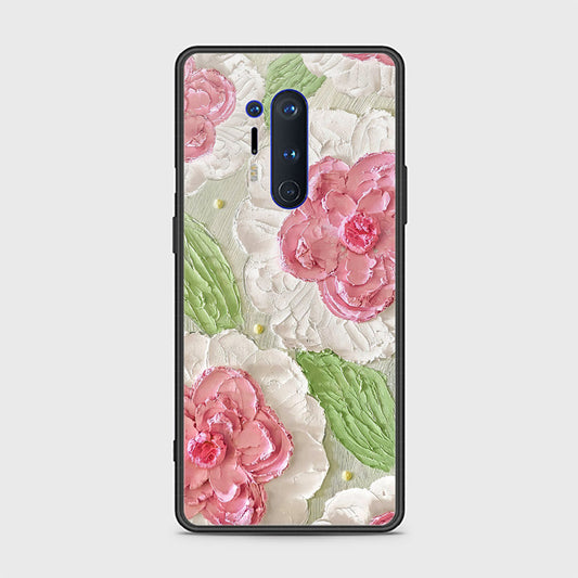 OnePlus 8 Pro Cover - Floral Series - Design 13 - Offwhite & Green - HQ Ultra Shine Premium Infinity Glass Soft Silicon Borders Case