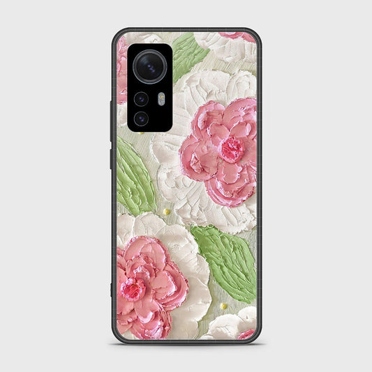 Xiaomi 12 Cover - Floral Series - Design 13 - Offwhite & Green - HQ Ultra Shine Premium Infinity Glass Soft Silicon Borders Case