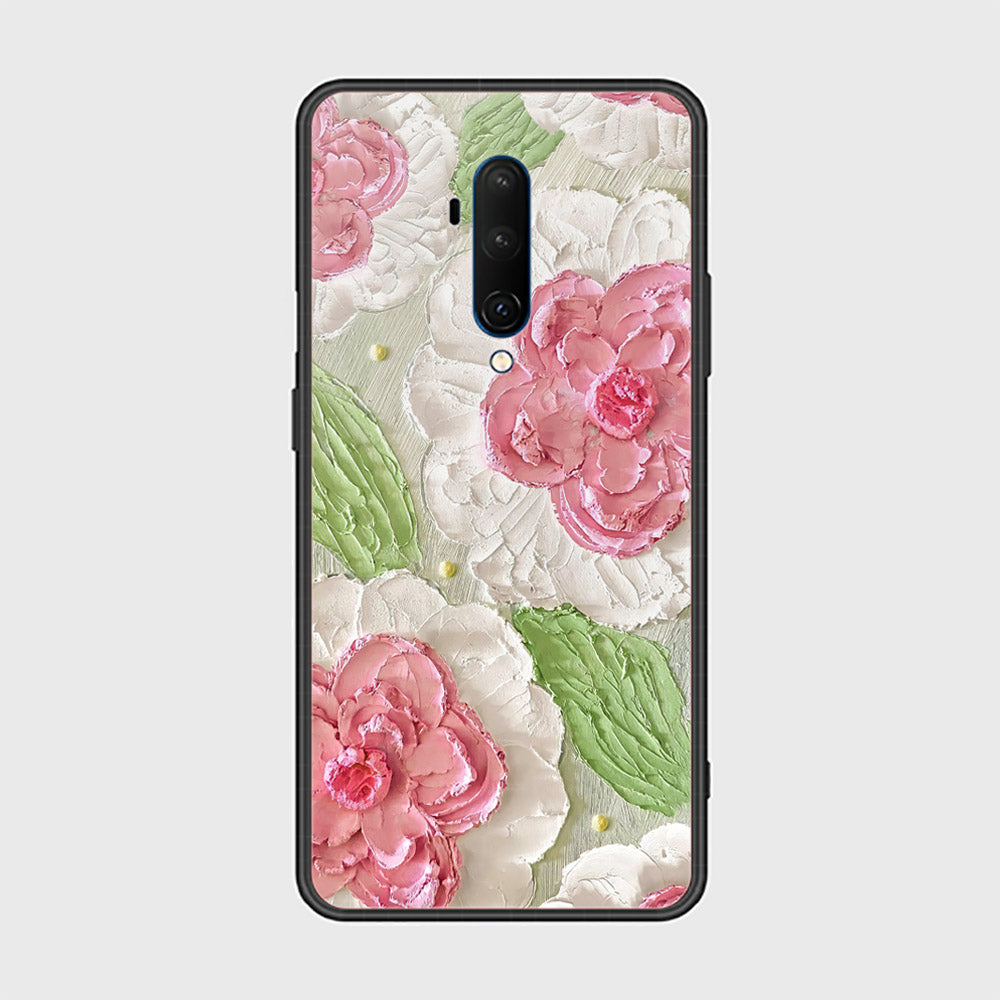 OnePlus 7T Pro Cover - Floral Series - Design 13 - Offwhite & Green - HQ Ultra Shine Premium Infinity Glass Soft Silicon Borders Case