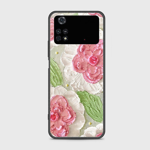 Xiaomi Poco M4 Pro Cover - Floral Series - Design 13 - Offwhite & Green - HQ Ultra Shine Premium Infinity Glass Soft Silicon Borders Case