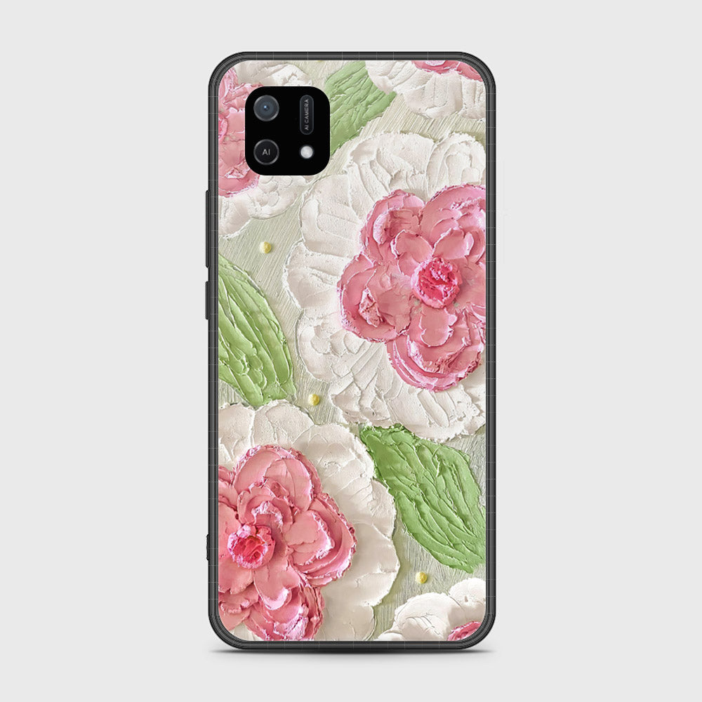 Oppo A16e Cover - Floral Series - Design 13 - Offwhite & Green - HQ Ultra Shine Premium Infinity Glass Soft Silicon Borders Case