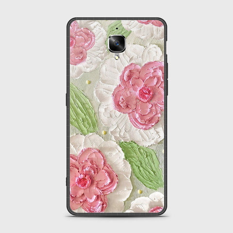 OnePlus 3 Cover - Floral Series - Design 13 - Offwhite & Green - HQ Ultra Shine Premium Infinity Glass Soft Silicon Borders Case