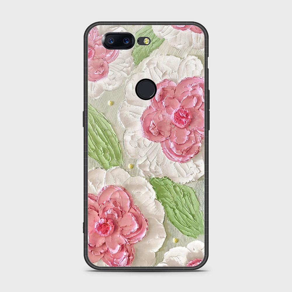 OnePlus 5T Cover - Floral Series - Design 13 - Offwhite & Green - HQ Ultra Shine Premium Infinity Glass Soft Silicon Borders Case