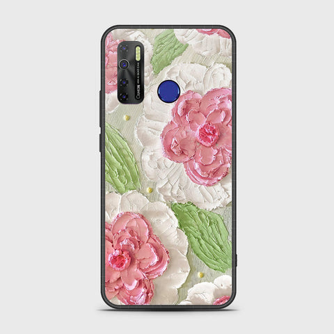 Tecno Camon 15 Cover - Floral Series - Design 13 - Offwhite & Green - HQ Ultra Shine Premium Infinity Glass Soft Silicon Borders Case