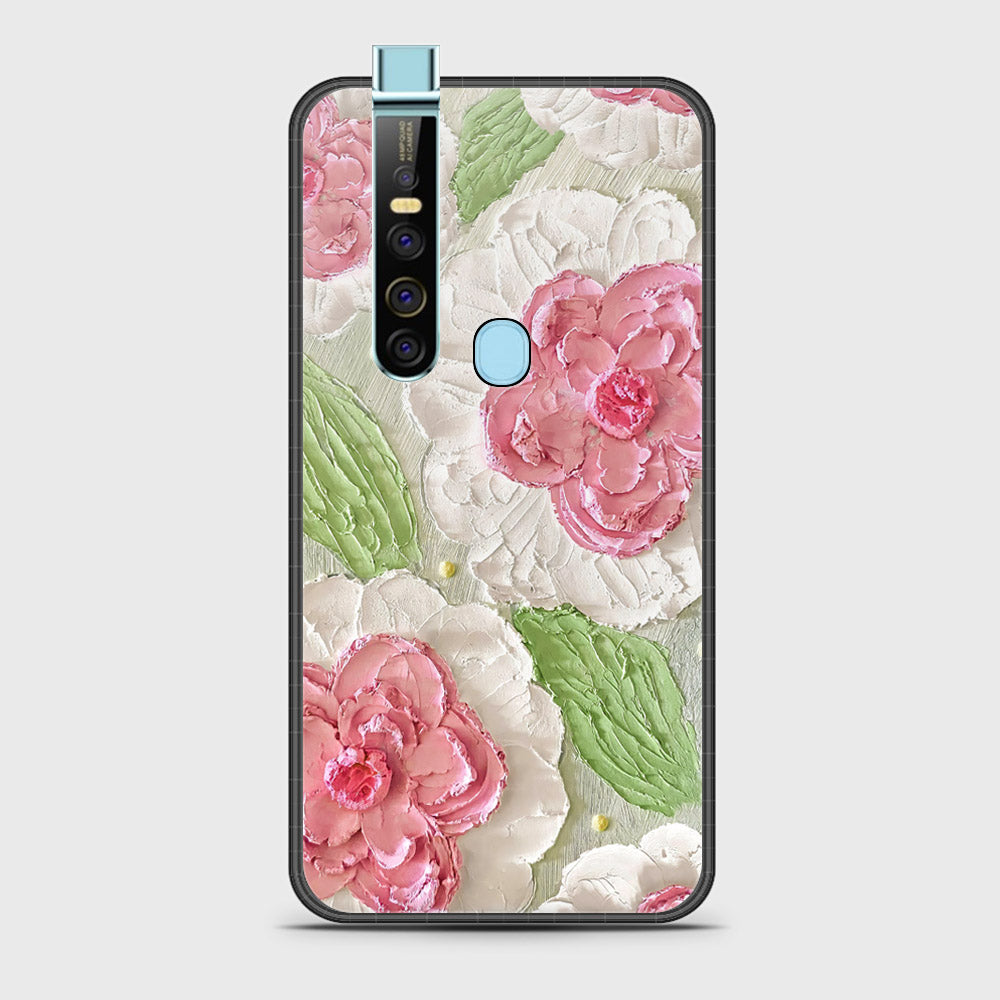 Tecno Camon 15 Premier Cover - Floral Series - Design 13 - Offwhite & Green - HQ Ultra Shine Premium Infinity Glass Soft Silicon Borders Case