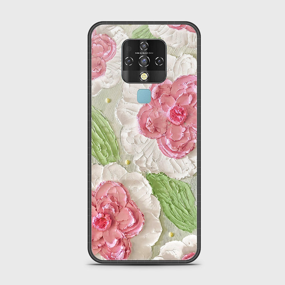 Tecno Camon 16 Cover - Floral Series - Design 13 - Offwhite & Green - HQ Ultra Shine Premium Infinity Glass Soft Silicon Borders Case