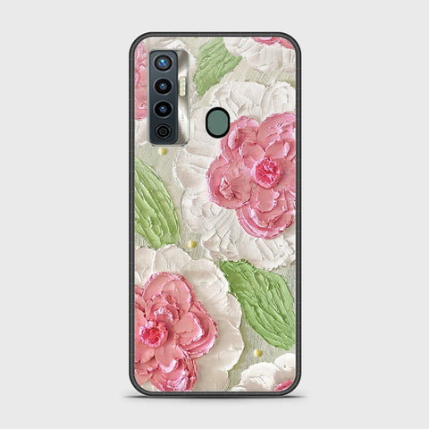 Tecno Camon 17 Cover - Floral Series - Design 13 - Offwhite & Green - HQ Ultra Shine Premium Infinity Glass Soft Silicon Borders Case