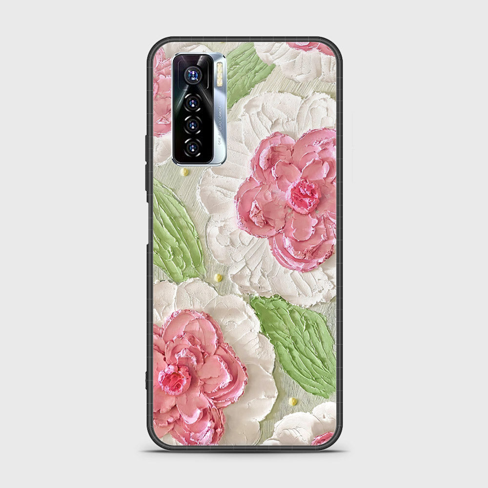 Tecno Camon 17 Pro Cover - Floral Series - Design 13 - Offwhite & Green - HQ Ultra Shine Premium Infinity Glass Soft Silicon Borders Case