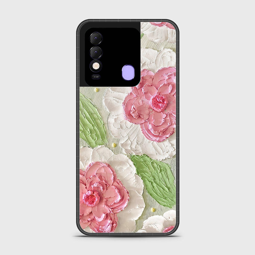 Tecno Spark 8 Cover - Floral Series - Design 13 - Offwhite & Green - HQ Ultra Shine Premium Infinity Glass Soft Silicon Borders Case