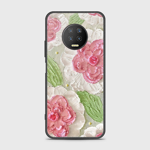 Infinix Note 7 Cover - Floral Series - Design 13 - Offwhite & Green - HQ Ultra Shine Premium Infinity Glass Soft Silicon Borders Case