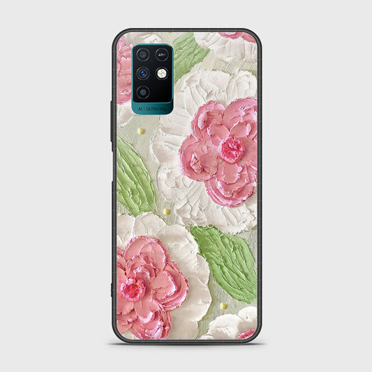 Infinix Note 10 Cover - Floral Series - Design 13 - Offwhite & Green - HQ Ultra Shine Premium Infinity Glass Soft Silicon Borders Case