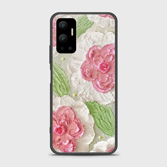 Infinix Hot 12 Cover - Floral Series - Design 13 - Offwhite & Green - HQ Ultra Shine Premium Infinity Glass Soft Silicon Borders Case