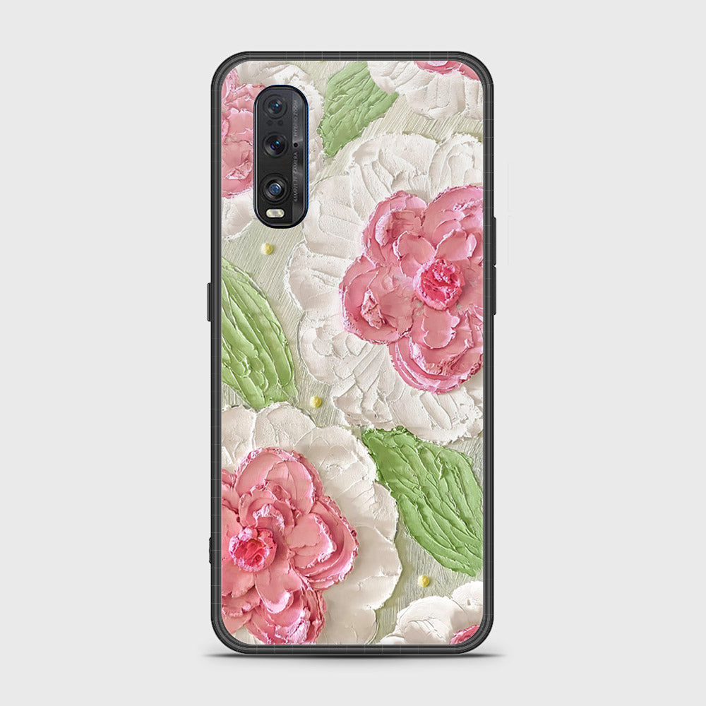 Oppo Find X2 Cover - Floral Series - Design 13 - Offwhite & Green - HQ Ultra Shine Premium Infinity Glass Soft Silicon Borders Case