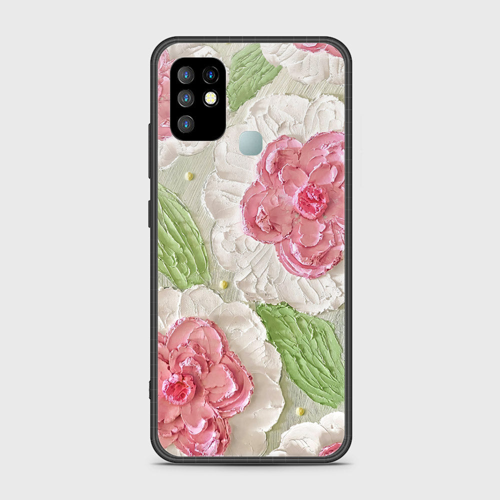 Infinix Hot 10 Cover - Floral Series - Design 13 - Offwhite & Green - HQ Ultra Shine Premium Infinity Glass Soft Silicon Borders Case