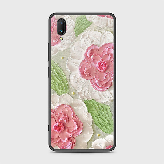 Vivo V11 Pro Cover - Floral Series - Design 13 - Offwhite & Green - HQ Ultra Shine Premium Infinity Glass Soft Silicon Borders Case