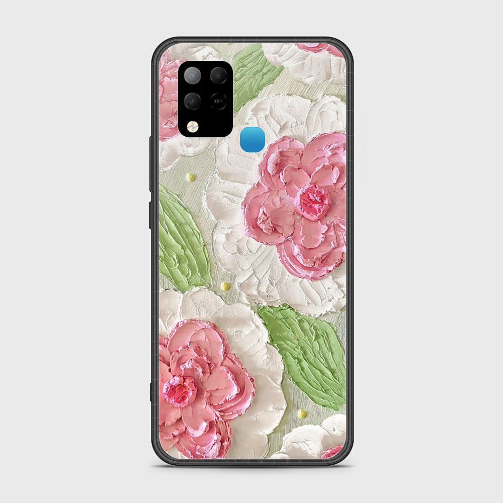 Infinix Hot 10T Cover - Floral Series - Design 13 - Offwhite & Green - HQ Ultra Shine Premium Infinity Glass Soft Silicon Borders Case