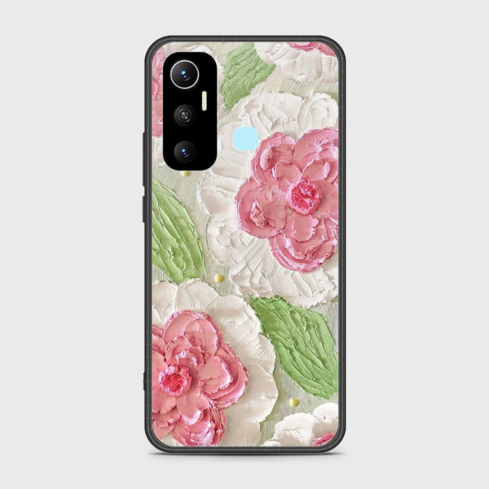 Infinix Hot 11 Cover - Floral Series - Design 13 - Offwhite & Green - HQ Ultra Shine Premium Infinity Glass Soft Silicon Borders Case